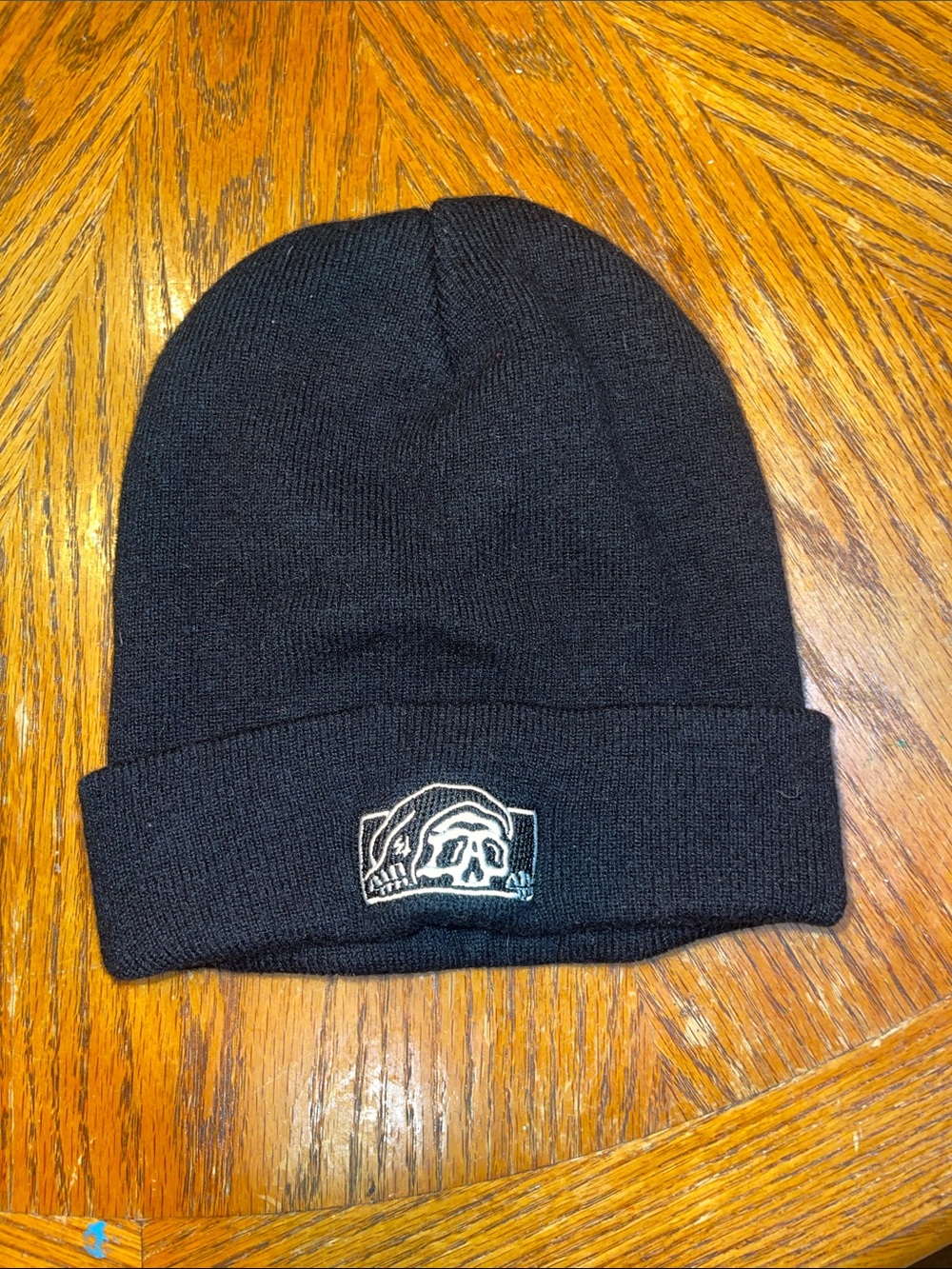 Black Skull Patch Knit Beanie - Men Accessories Hats